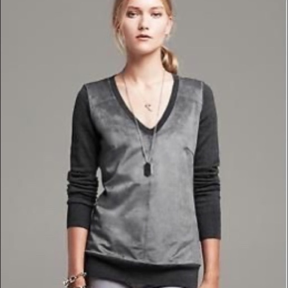 Banana Republic Faux Suede V Neck Sweater - Picture 1 of 7